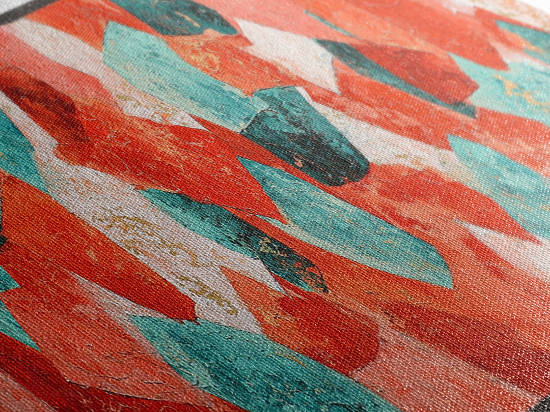 Bright Coral and Turquoise Abstract for Outdoors Canvas Print, Patio Art, Modern Decor, Patio Decor, Fine Art, Outdoor, PAT-3x1-100