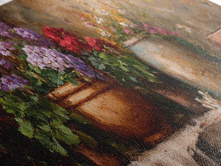 Potted Geraniums in Rustic Clay Pots Canvas Print, Patio Art, Wall Art, Patio Decor, Fine Art, Outdoor, Outdoor Wall Decor, PAT-3x1-30