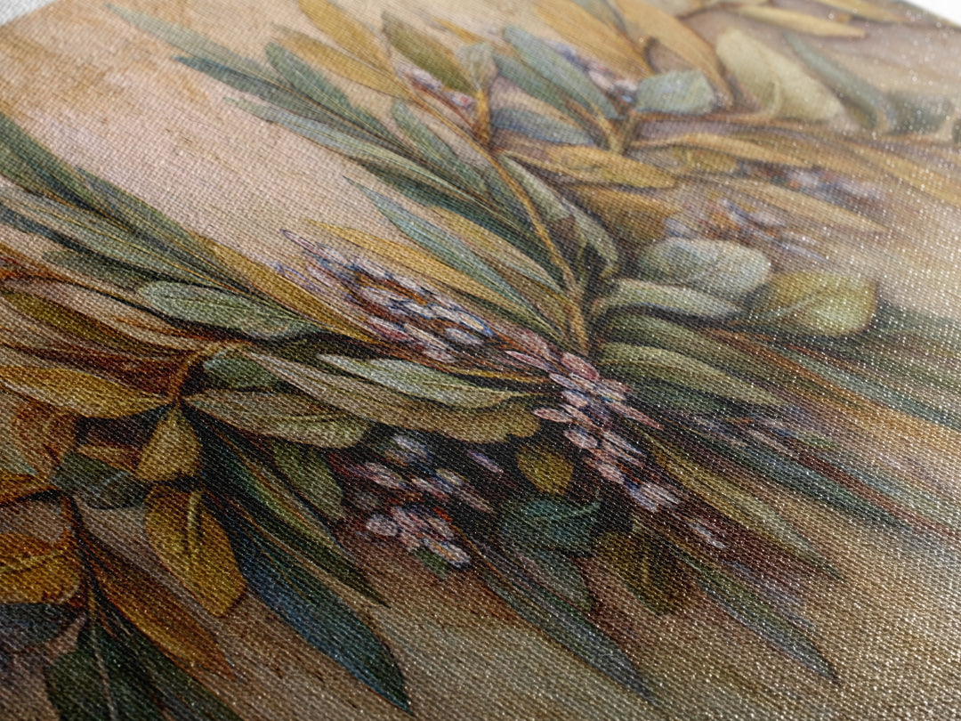 Olive Branch Wreath on Warm Plaster Canvas Print, Patio Art, Beach Art, Patio Decor, Fine Art, Outdoor, Neutral Decor, PAT-3x1-49