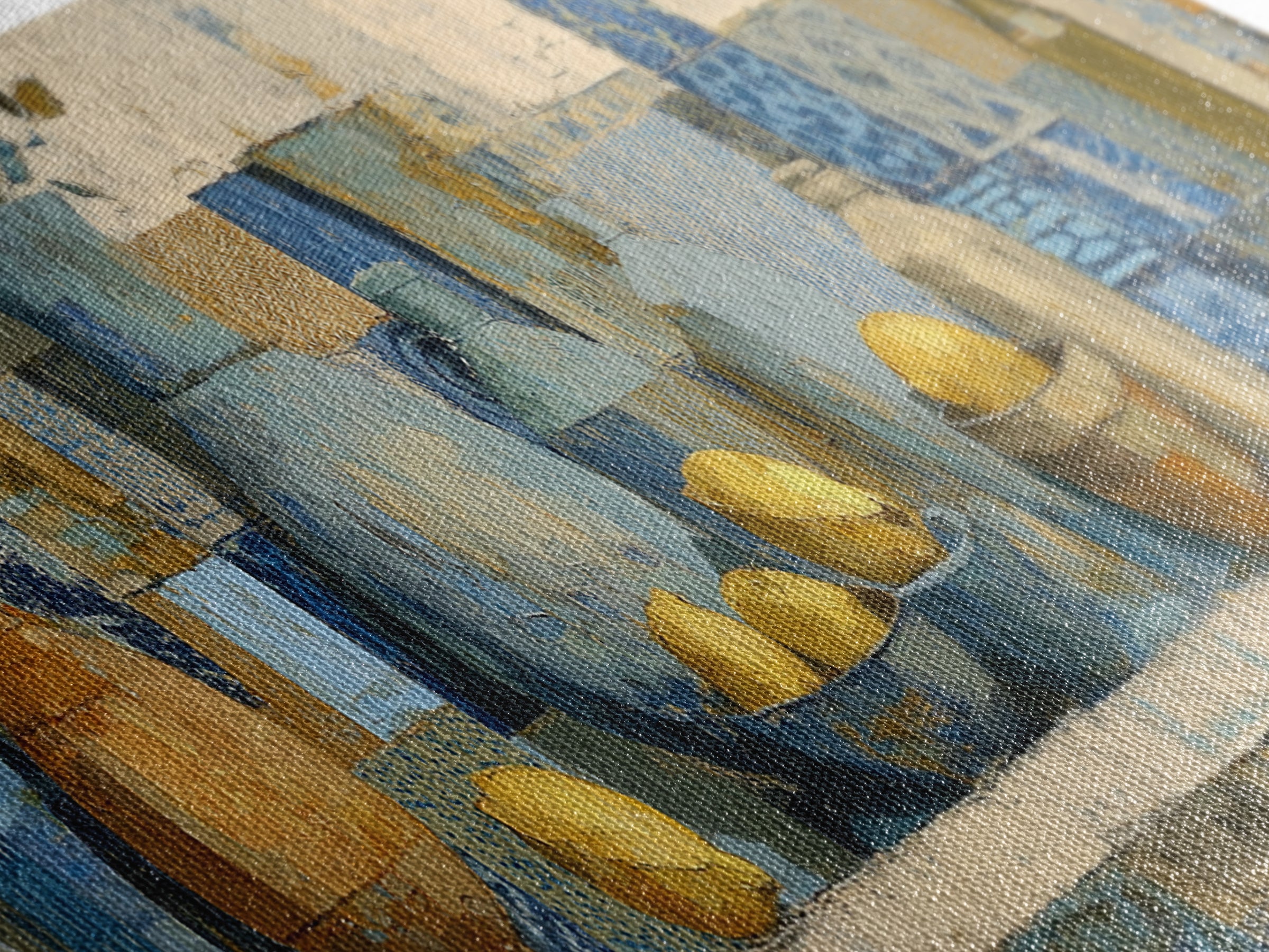 Mediterranean Lemons and Blue Tile Pattern Canvas Print, Patio Art, Coastal Decor, Patio Decor, Outdoor, Family Wall Art, PAT-3x1-66