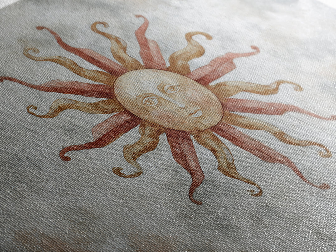 Sun Motif with Warm Terracotta Rays Canvas Print, Patio Art, Outdoor Wall Art, Patio Decor, Oil Painting, Outdoor, Porch Decor, PAT-3x2-22
