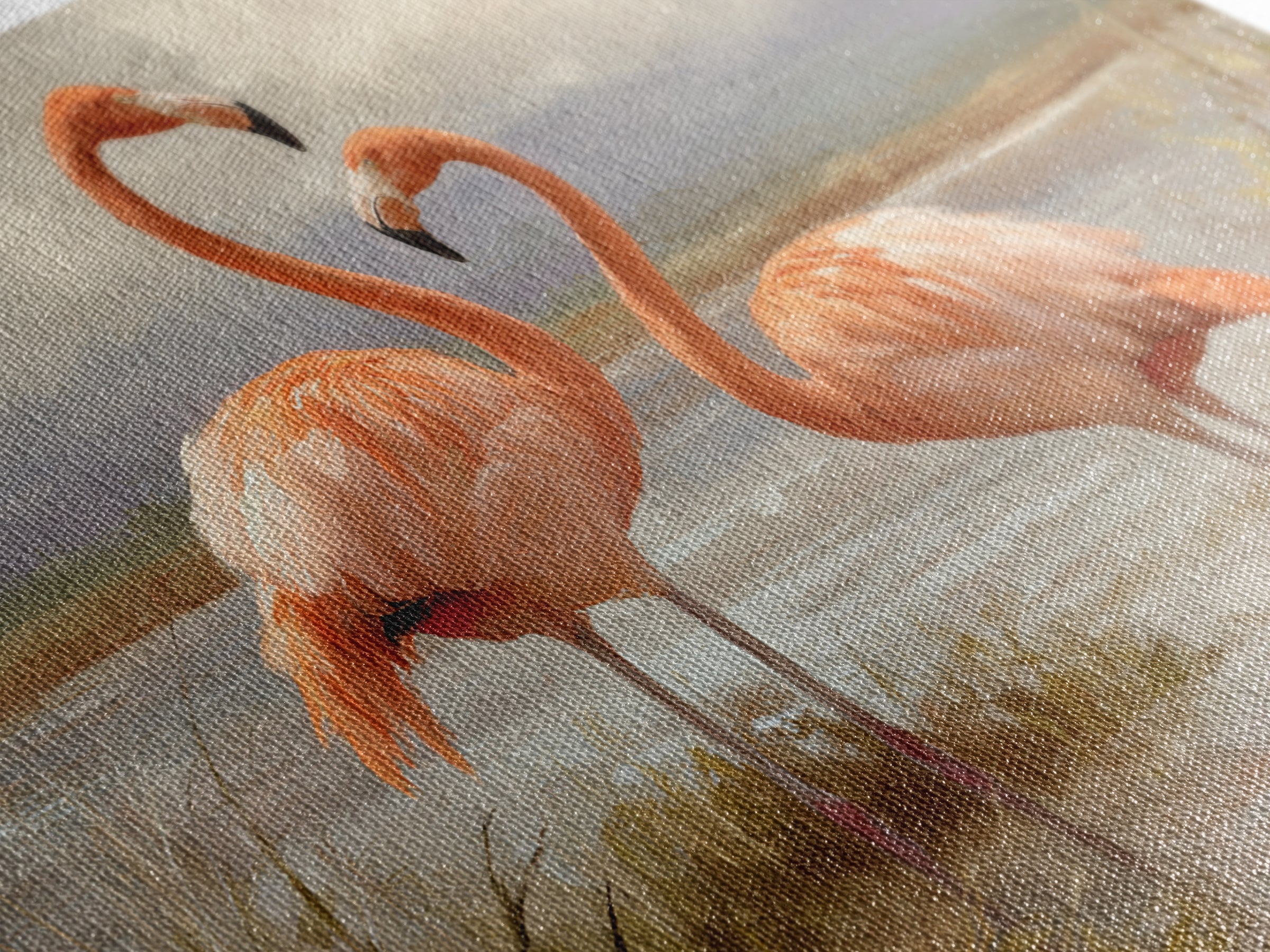 Flamingo Pair Beside Shallow Water Canvas Print, Patio Art, Outdoor Wall Decor, Patio Decor, Fine Art, Outdoor, Yard Decor, PAT-3x2-38