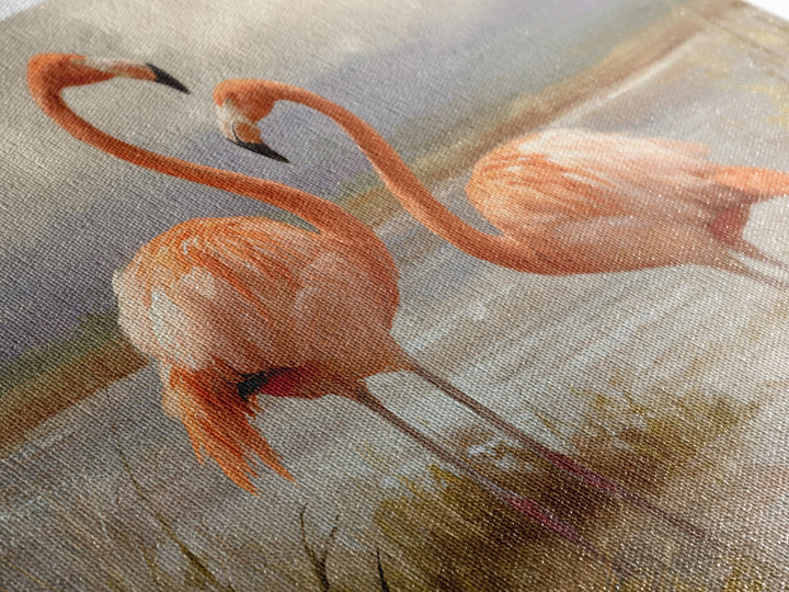 Flamingo Pair Beside Shallow Water Canvas Print, Patio Art, Outdoor Wall Decor, Patio Decor, Fine Art, Outdoor, Yard Decor, PAT-3x2-38