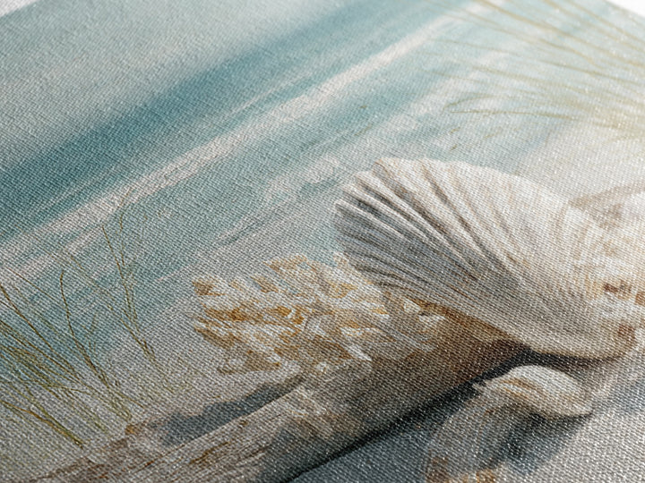 Beachy Shell and Palm Arrangement Framed Canvas Print, Patio Art, Room Decor, Patio Decor, Oil Painting, Outdoor, Garden Art, PAT-3x2-47