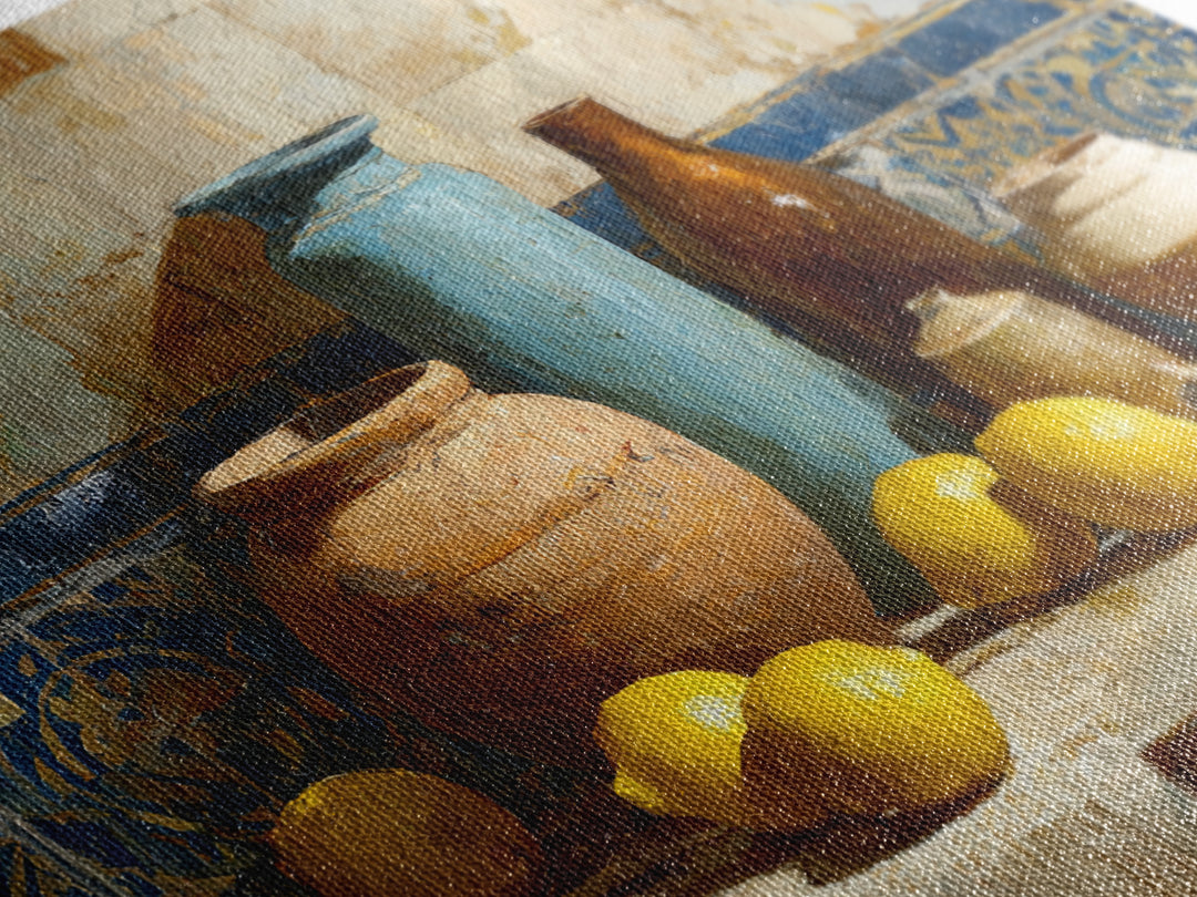 Mediterranean Lemons and Blue Tile Pattern Canvas Print, Patio Art, Bar Art, Patio Decor, Fine Art, Outdoor, Outdoor Art, PAT-3x2-54
