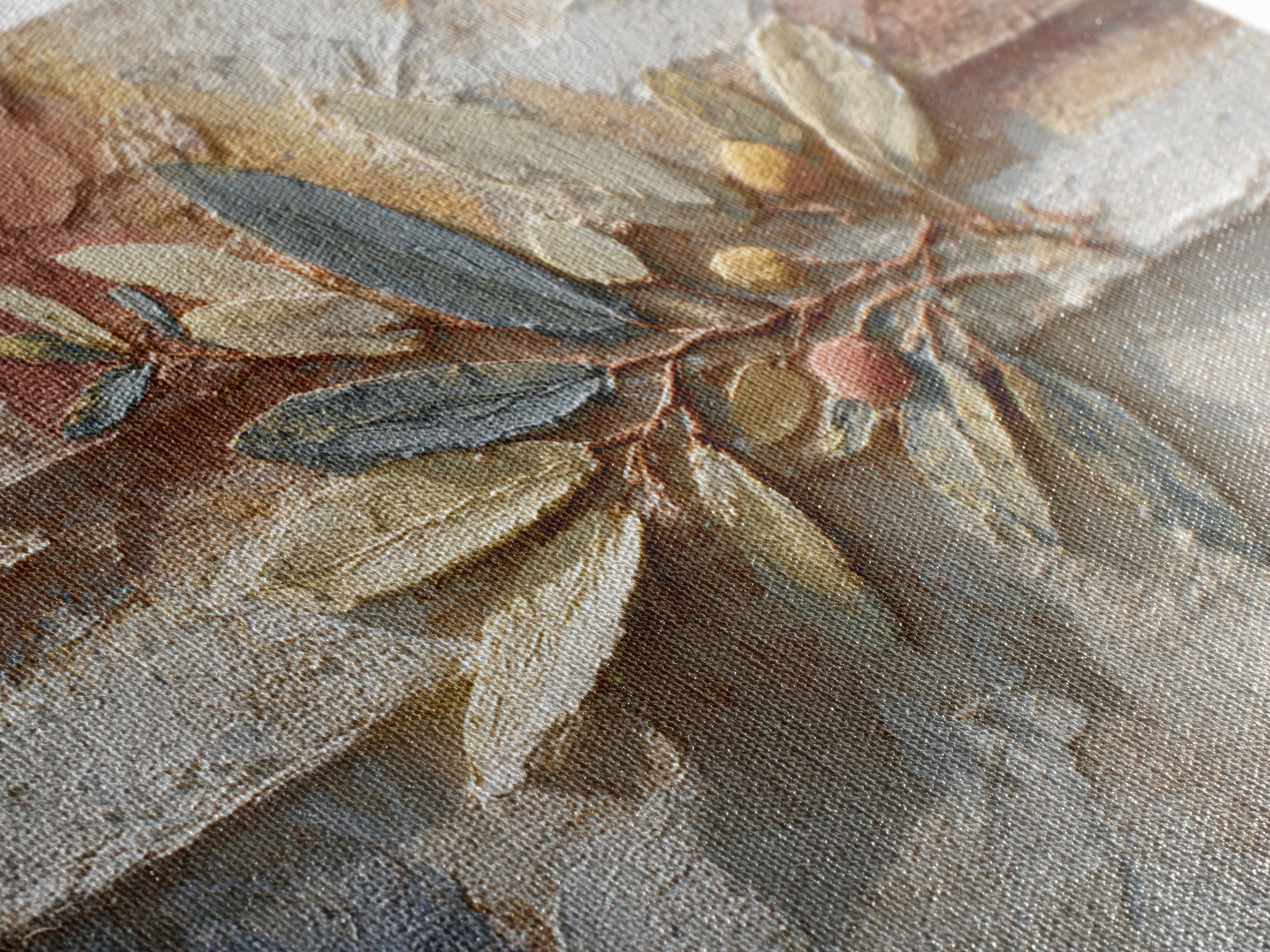Olive Branch Wreath on Warm Plaster Framed Canvas Print, Patio Art, Family Wall Art, Patio Decor, Fine Art, Outdoor, Room Decor, PAT-3x2-85