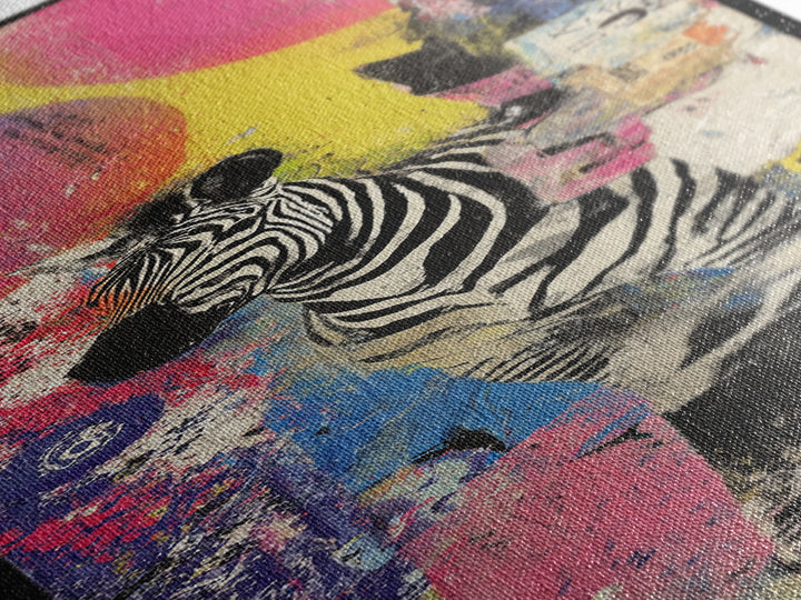 Zebra in Rainbow Pop Pattern Canvas Print, Pop Art, 3d Art, Living Room Decor, Oil Painting, Pop, Textured Painting, POP-1x3-97