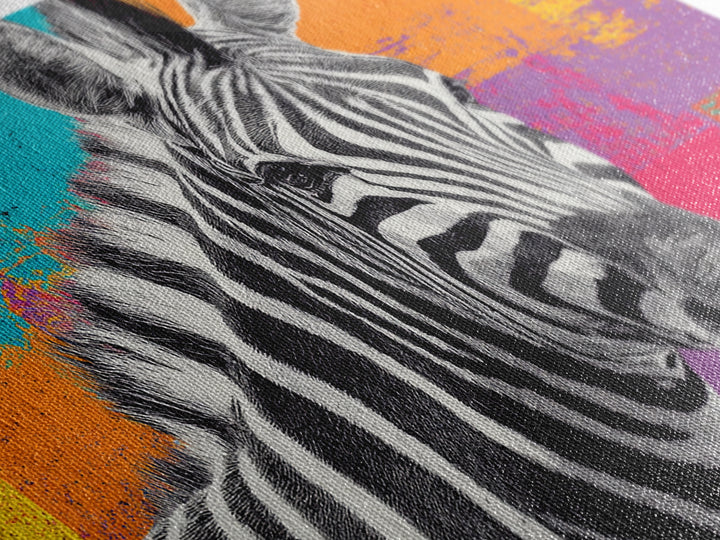 Zebra in Rainbow Pop Pattern Canvas Print, Pop Art, Portrait, Living Room Decor, Pop, Graffiti Art, Eclectic Home Decor, POP-3x2-17