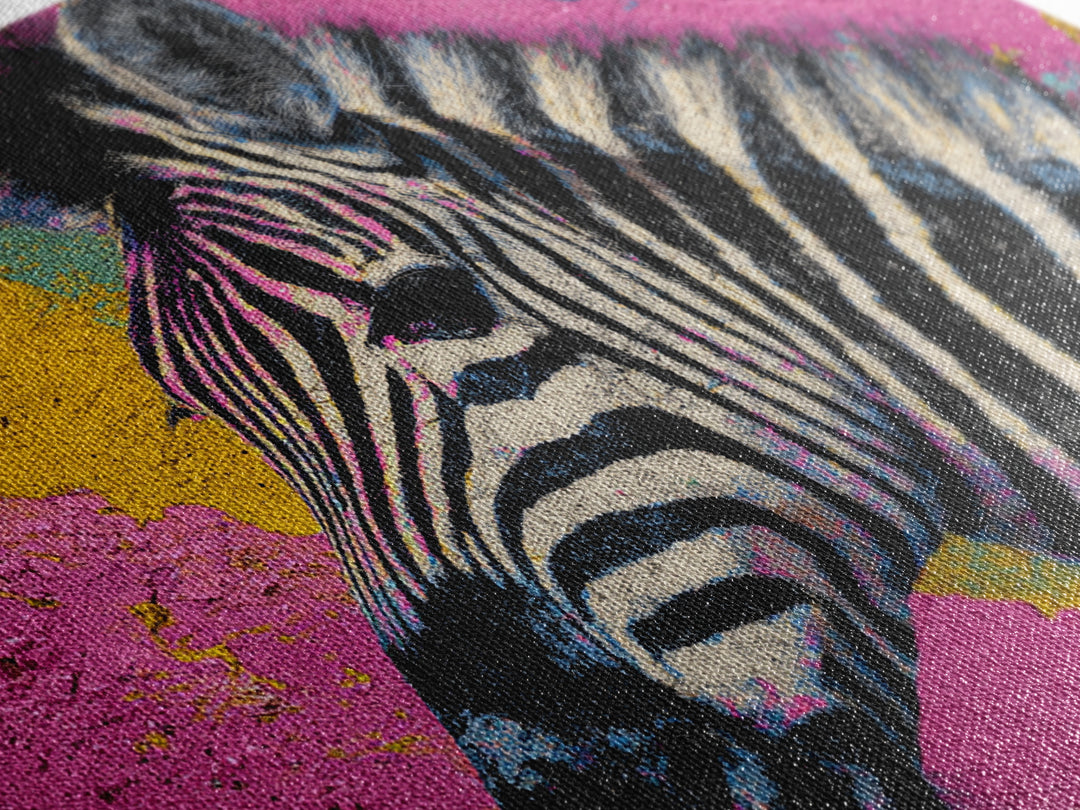 Zebra in Rainbow Pop Pattern Framed Canvas Print, Pop Art, Canvas Painting, Living Room Decor, Watercolor Art, Pop, POP-3x2-41