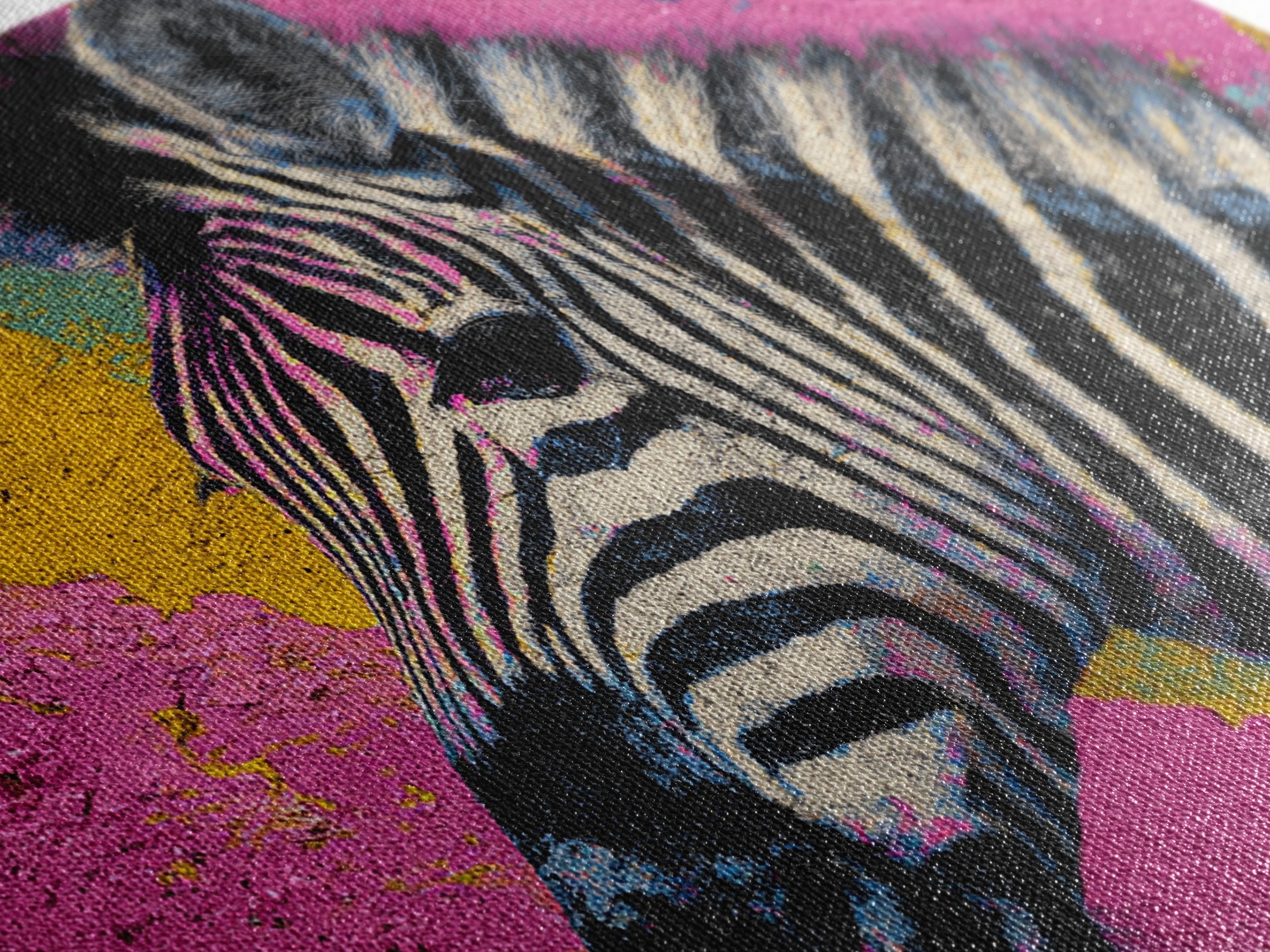 Zebra in Rainbow Pop Pattern Framed Canvas Print, Pop Art, Canvas Painting, Living Room Decor, Watercolor Art, Pop, POP-3x2-41