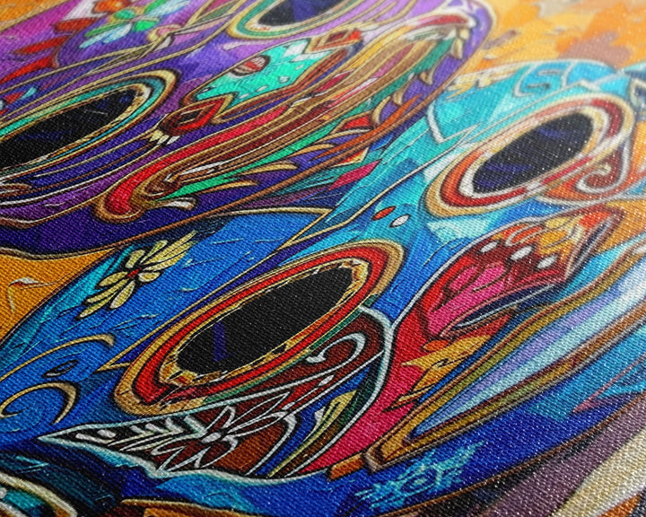 Colorful Tribal Art Painting Framed on Canvas, Spanish Style Canvas Painting, Vertical Framed Art for Living Room, Modern Canvas Art