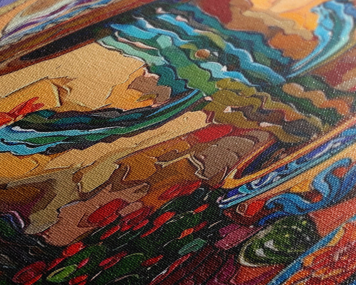 Colorful Canvas Painting of Mexican Saguaro Cactus Framed, Southwest Home Decor, Western Wall Art for Living Room, Housewarming Gift for Her