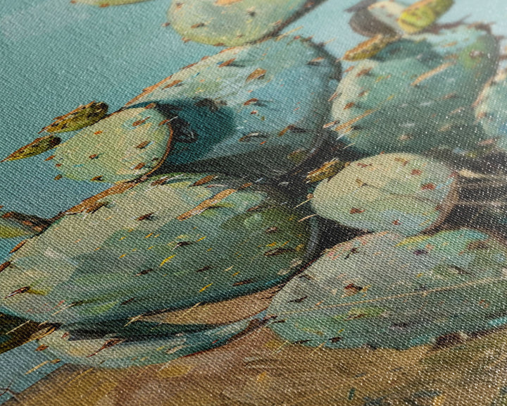 Botanical Desert Art Print of Cactus Framed on Canvas, Framed Western Art, Colorful Landscape Painting, Vertical Art for Living Room