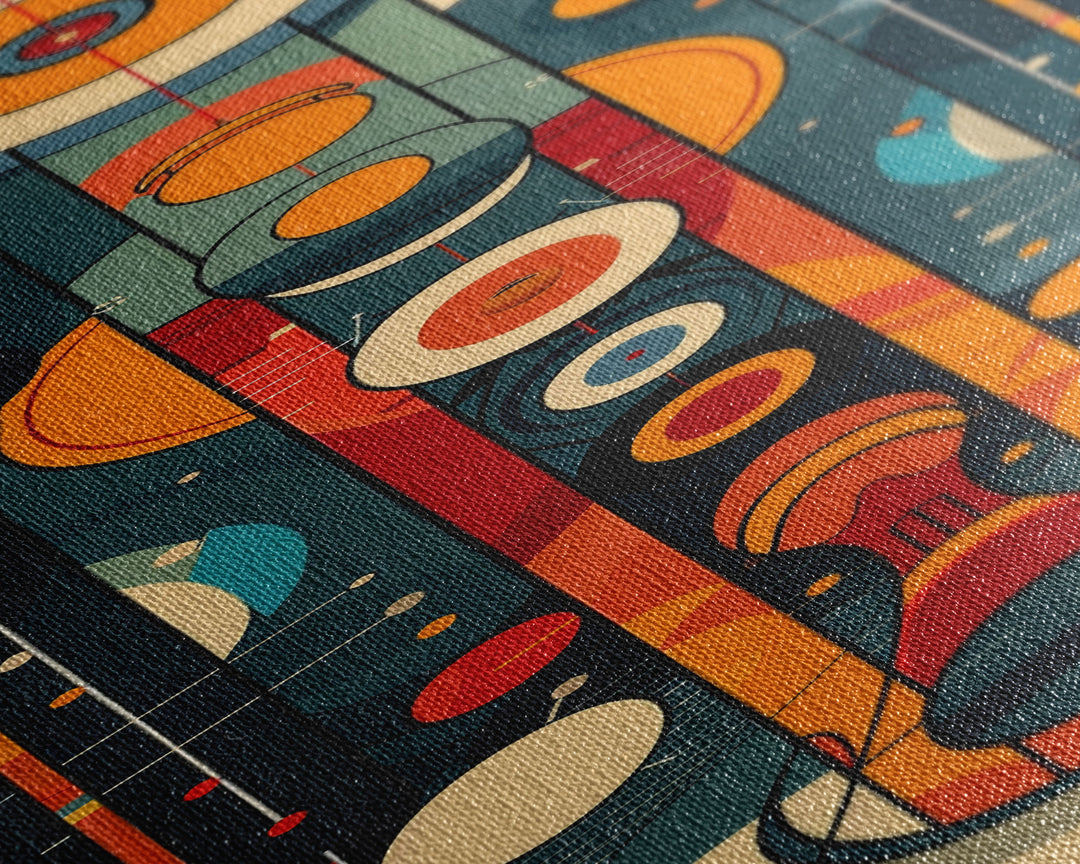 Retro Art Deco Geometric Patterns Wall Art Framed Canvas Print, Scifi / Science Fiction Decor