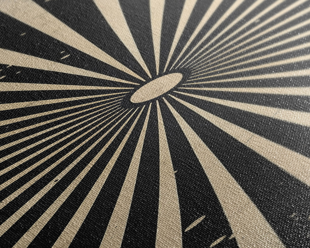 Black and White Sun Burst Art Deco Inspired Framed Canvas Print, Wall Art, Office or Mancave Wall Art