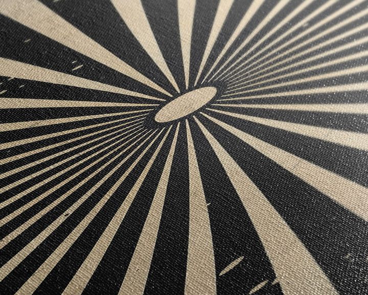 Black and White Sun Burst Art Deco Inspired Framed Canvas Print, Wall Art, Office or Mancave Wall Art