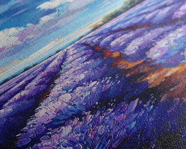 Expansive Lavender Fields Under a Bright Sky, Skinny and Tall Art, Bold Framed Canvas Print, Landscape Wall Art
