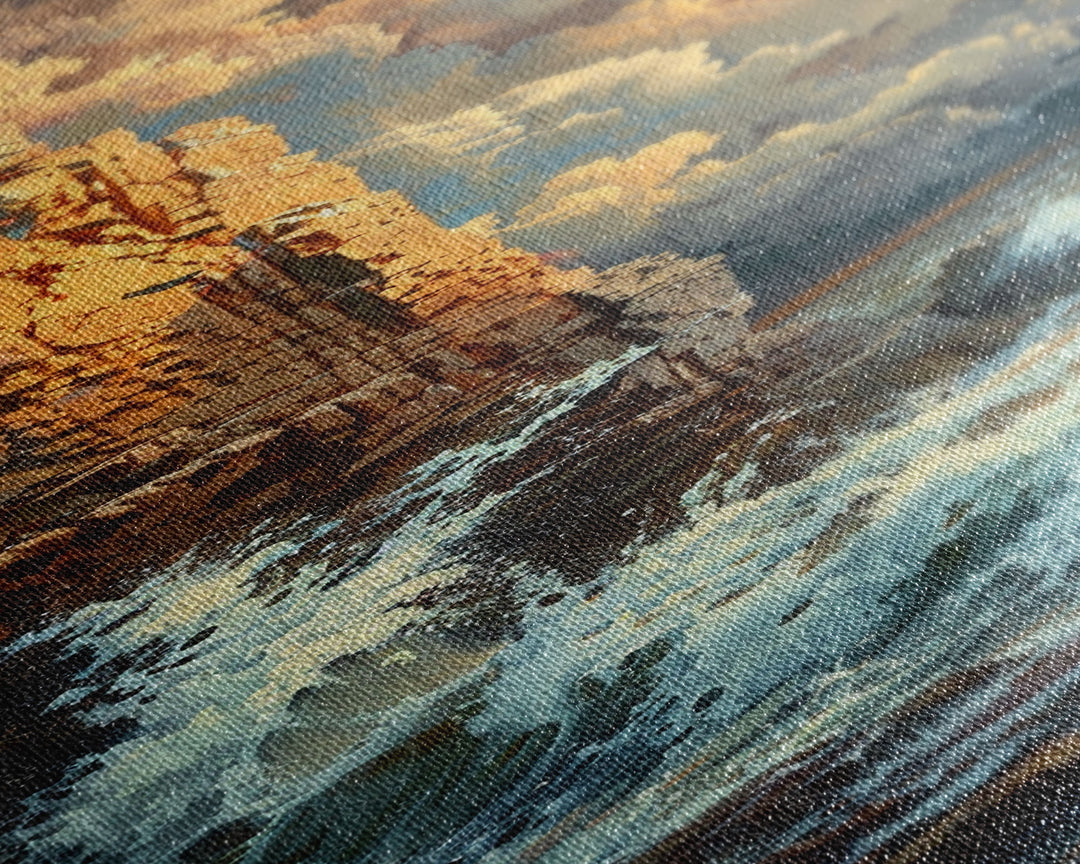 Majestic Cliffside and Crashing Waves in a Coastal Landscape on a Framed Canvas Print Tall Art Piece