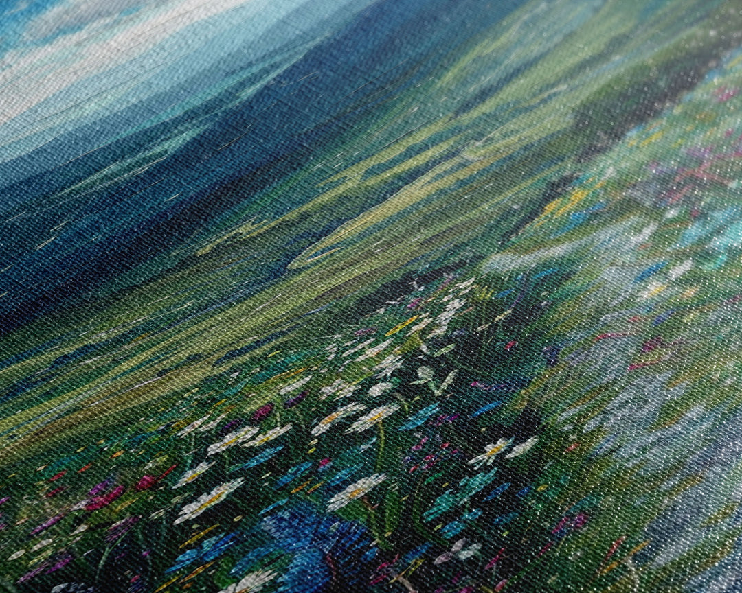 Secret Path Through The Wild Flowers, Framed Canvas Print, Unique Wall Art, Minimalist Landscape Painting, Wood Frame Art, Sofa Decor, Springtime Art