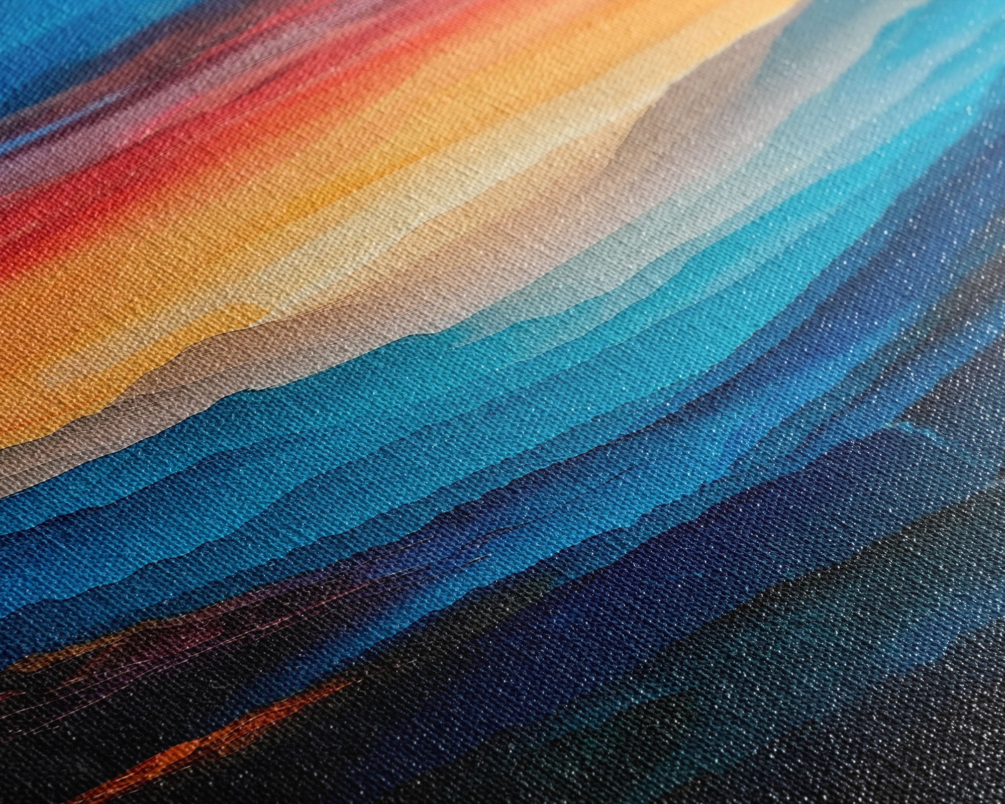 Sunset Over The Mountain Valley Framed Canvas Print - Colorful Wall Art - Midcentury Modern Style Art - Modern Decor - Abstract Landscape Painting - Tall Art