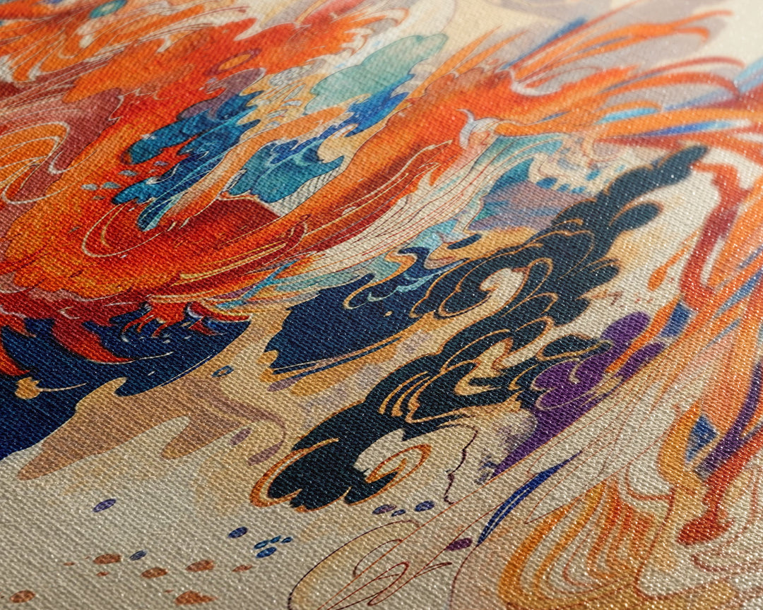 Majestic Red Dragon Soars Skinny Art Tall Art Japanese Ukiyo-e Inspired Mythical Creature Framed Canvas Print