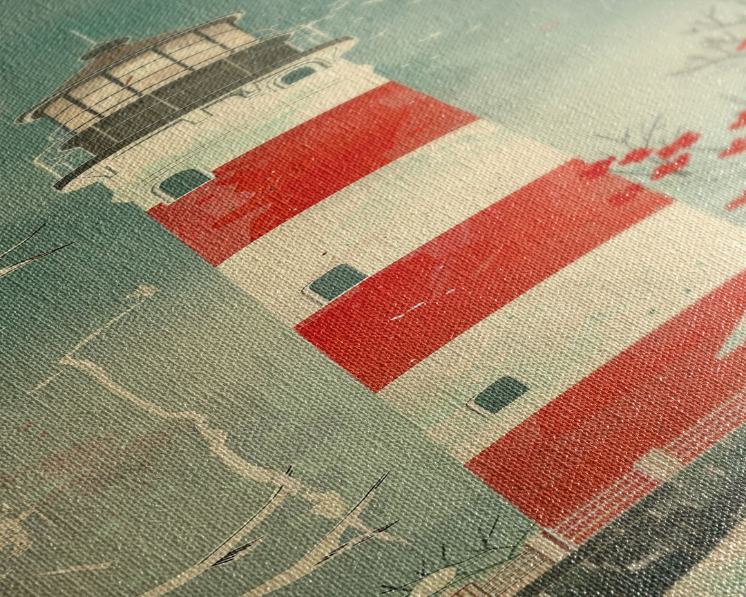 Japanese Woodblock Print Of A Traditional Lighthouse Surrounded By Seagulls Framed Canvas Print Ready To Hang For Wall Art Decor