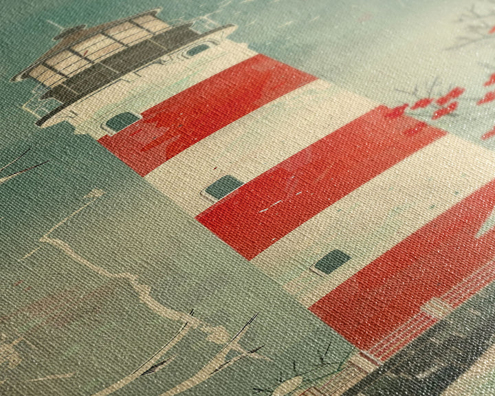 Japanese Woodblock Print Of A Traditional Lighthouse Surrounded By Seagulls Framed Canvas Print Ready To Hang For Wall Art Decor