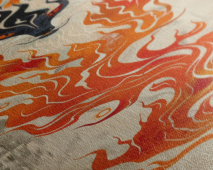 Fiery Kitsune Spirit Skinny Art Tall Art Japanese Ukiyo-e Inspired Mythical Creature Framed Canvas Print