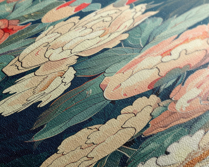 Delicate Peony Blossoms in Soft Pastel Hues on Japanese-Inspired Tall Vertical Canvas Print for Elegant Floral Decor