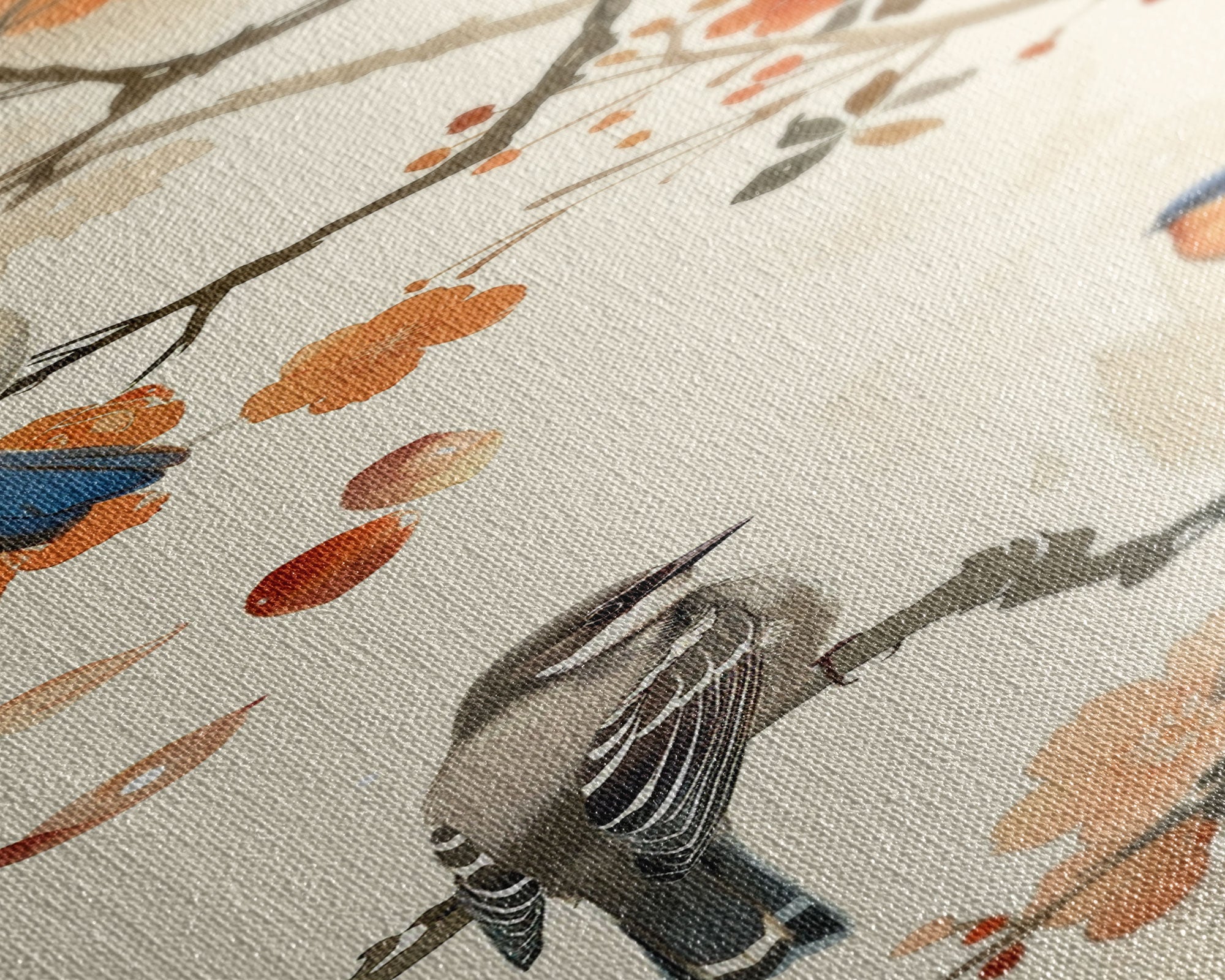 Japanese Art Inspired by Tranquil Birds and Blossoms, Framed Canvas Print for Tall Skinny Art Lovers in Ukiyo-e Style