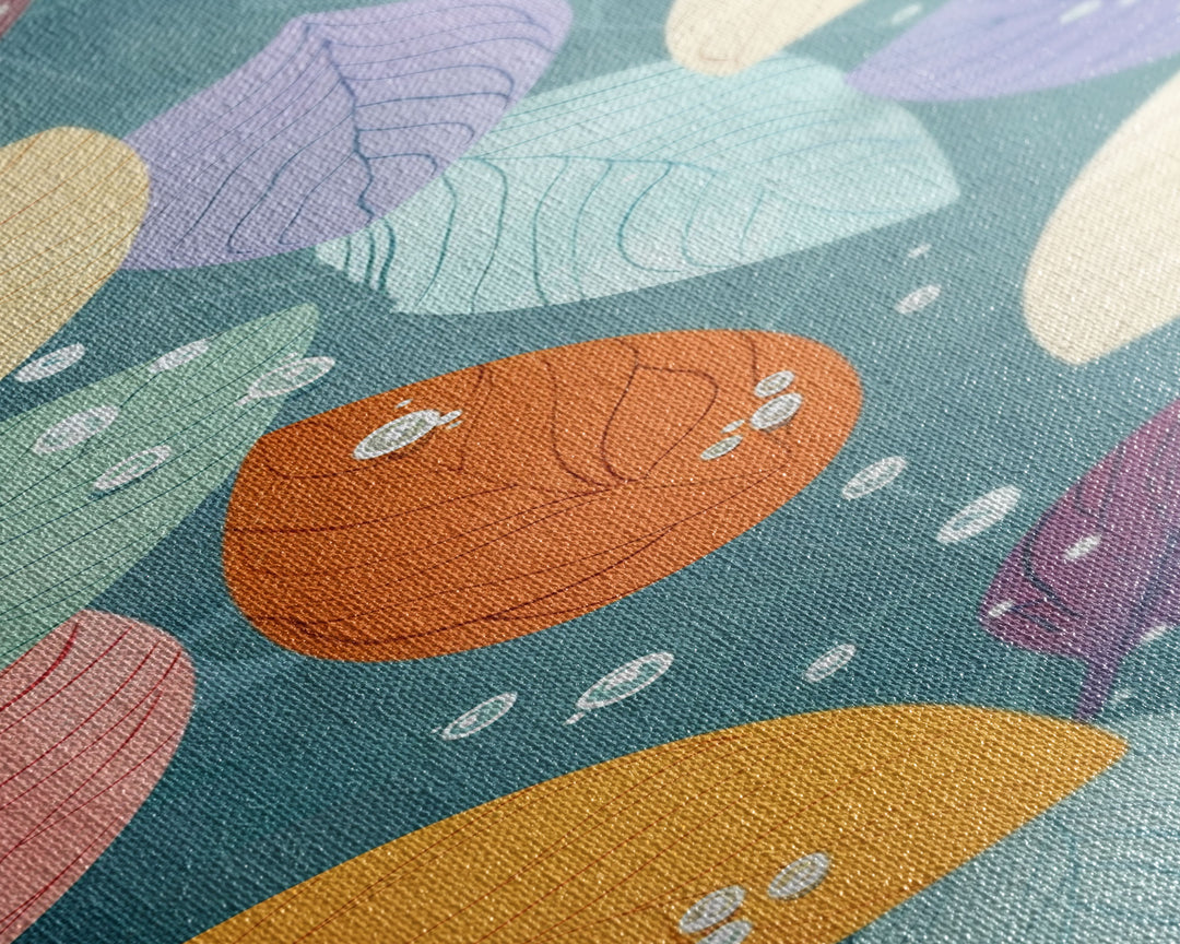 Floating Leaves in Soft Pastel Colors, Skinny Tall Art with Japanese Influence, Framed Canvas Print in Ukiyo-e Style