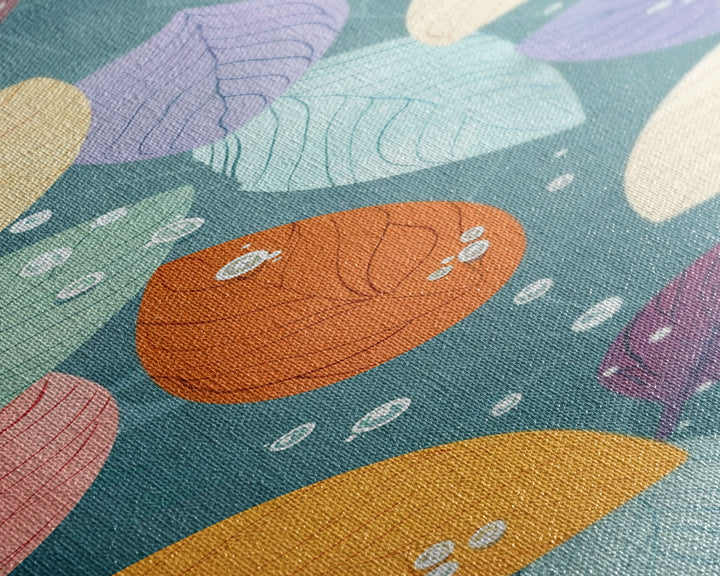Floating Leaves in Soft Pastel Colors, Skinny Tall Art with Japanese Influence, Framed Canvas Print in Ukiyo-e Style