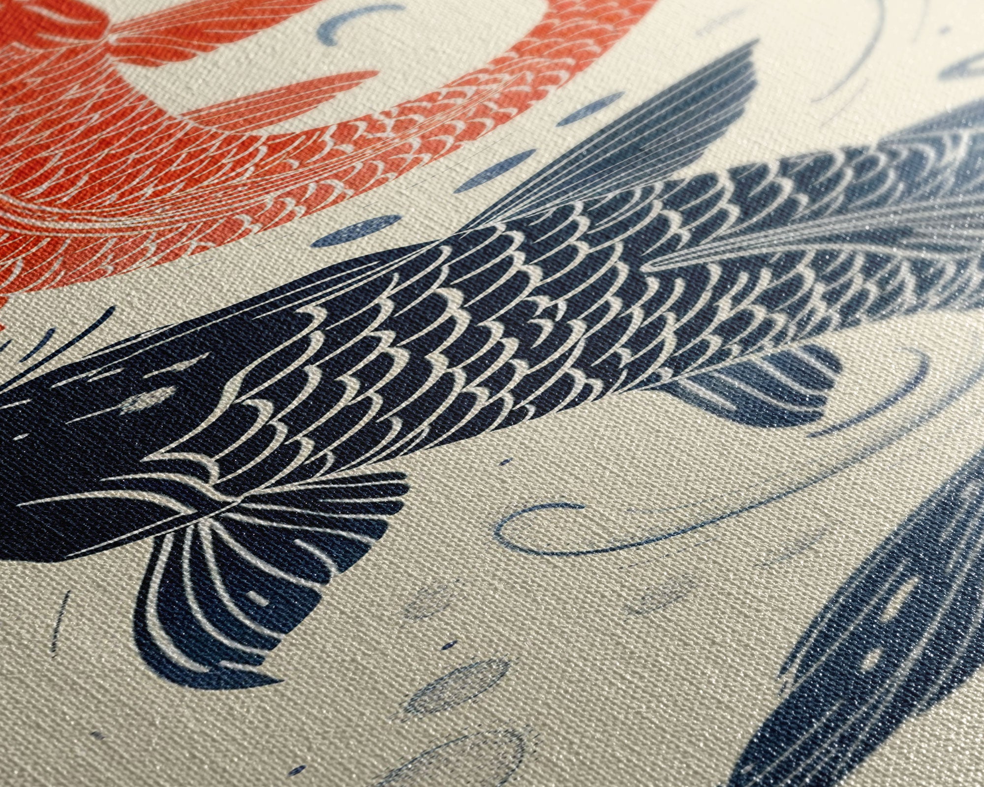 Elegant Koi Fish in Minimalist Japanese Art Style, Tall and Skinny Framed Canvas Print for Ukiyo-e Art Lovers