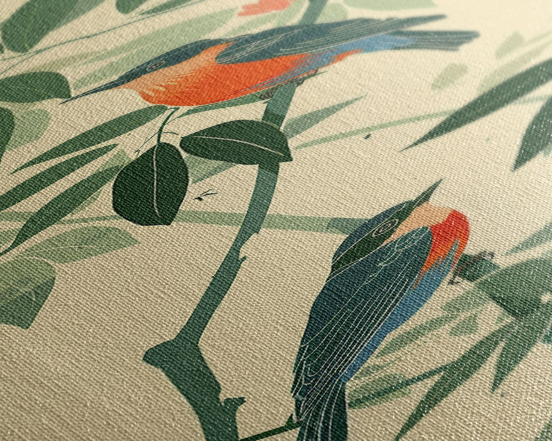 Skinny Art Tall Art Framed Canvas Print Birds Amongst Dense Greenery And Red Flowers Ukiyo-e Japanese Style Art Wood Block Print