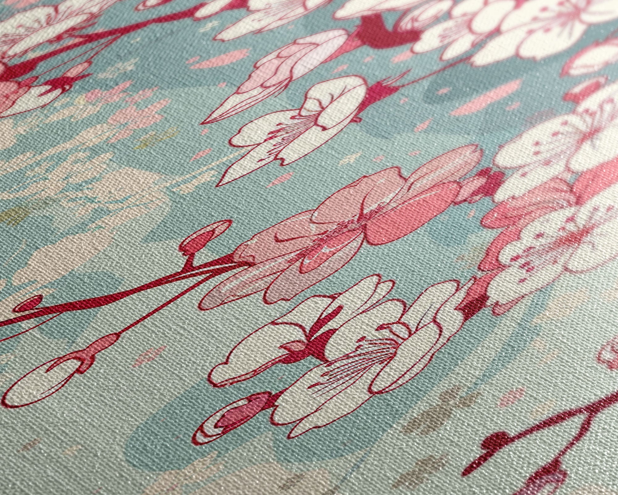 Delicate Pink Flowers On Branch Gentle Tones Skinny Art Tall Art Framed Canvas Print Japanese Style Art Ukiyo-e Art Wood Block Print Floral