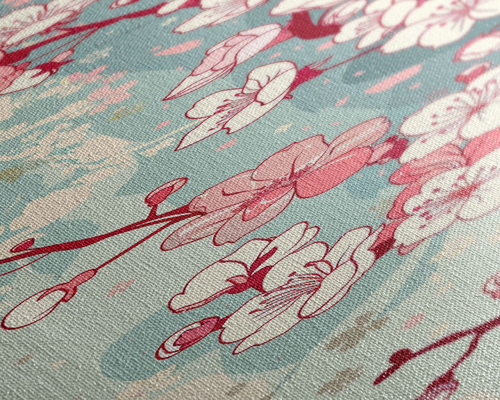 Delicate Pink Flowers On Branch Gentle Tones Skinny Art Tall Art Framed Canvas Print Japanese Style Art Ukiyo-e Art Wood Block Print Floral