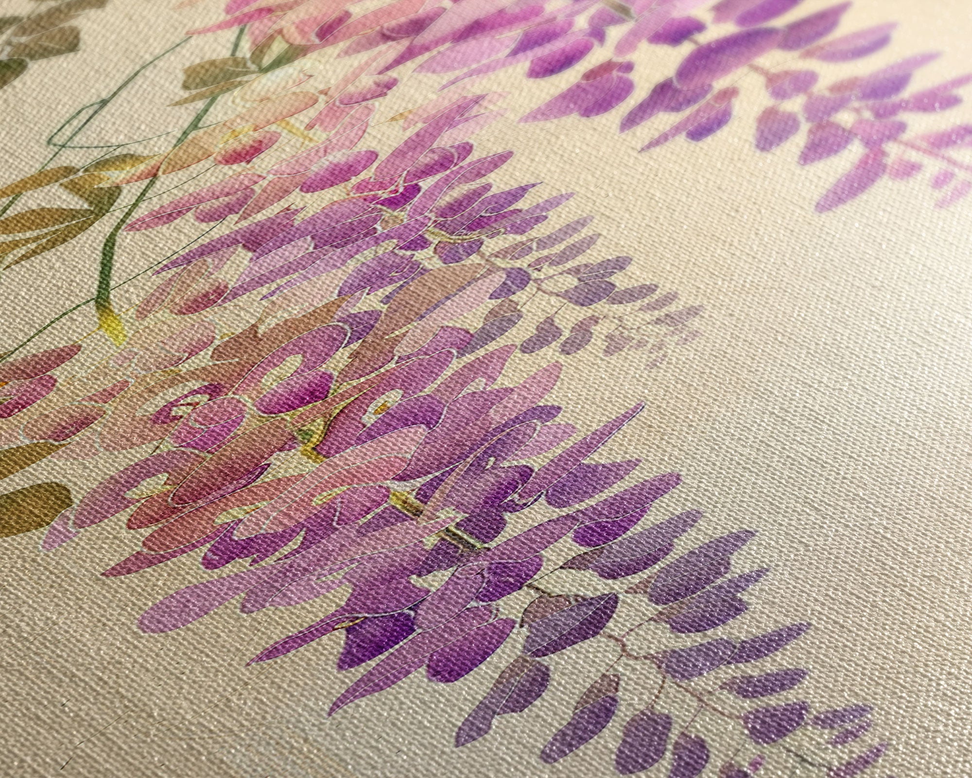 Hanging Wisteria Flowers In Purple Tones Japanese Style Framed Canvas Print, Wall Art Ready To Hang For Living Spaces