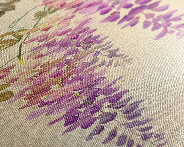 Hanging Wisteria Flowers In Purple Tones Japanese Style Framed Canvas Print, Wall Art Ready To Hang For Living Spaces