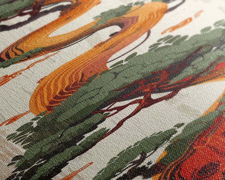 Curved Tree With Green Foliage Ukiyo-e Art Japanese Style Framed Canvas Print Wood Block Print Skinny Art Tall Art