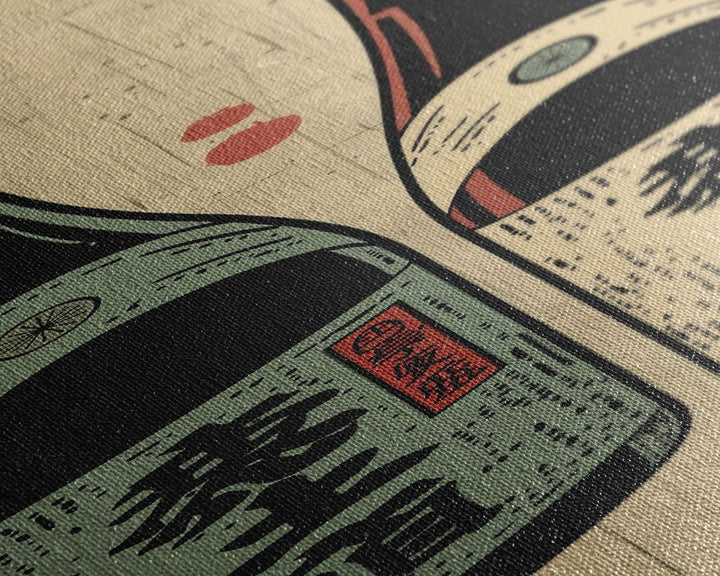 Canvas Print Japanese Sake Bottles Retro Design With Rustic Feel, Kitchen Or Dining Area Wall Art, Unique Vintage Style