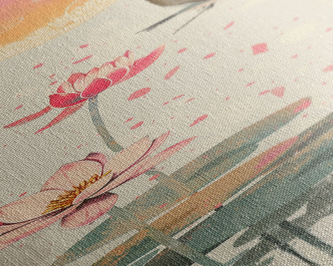 Autumn Maple Leaves Falling Tall Skinny Japanese Wall Art - Framed Canvas Print in Ukiyo-e Style