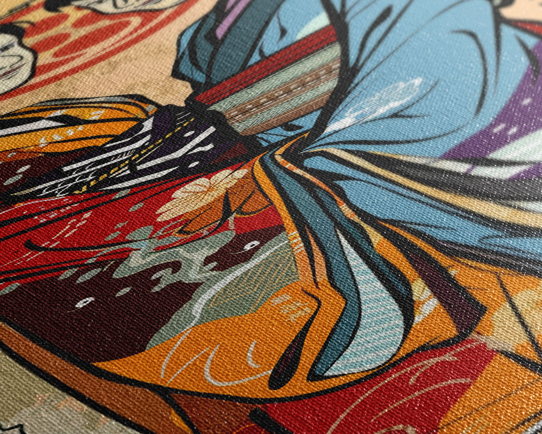 Japanese Couple in Traditional Kimono, Tall Skinny Framed Canvas Print for Wall Art