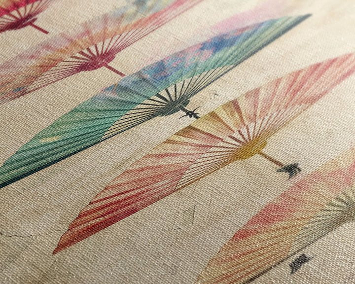 Japanese Folding Fans Cultural Art On Framed Canvas Print In Ukiyo-e Style Tall Skinny Traditional Wood Block Wall Decor