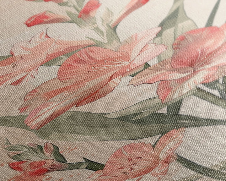 Canvas Print Soft Pink Gladiolus Flowers, Vintage-Inspired Floral Art For Bedroom Or Living Room, Romantic Wall Decoration
