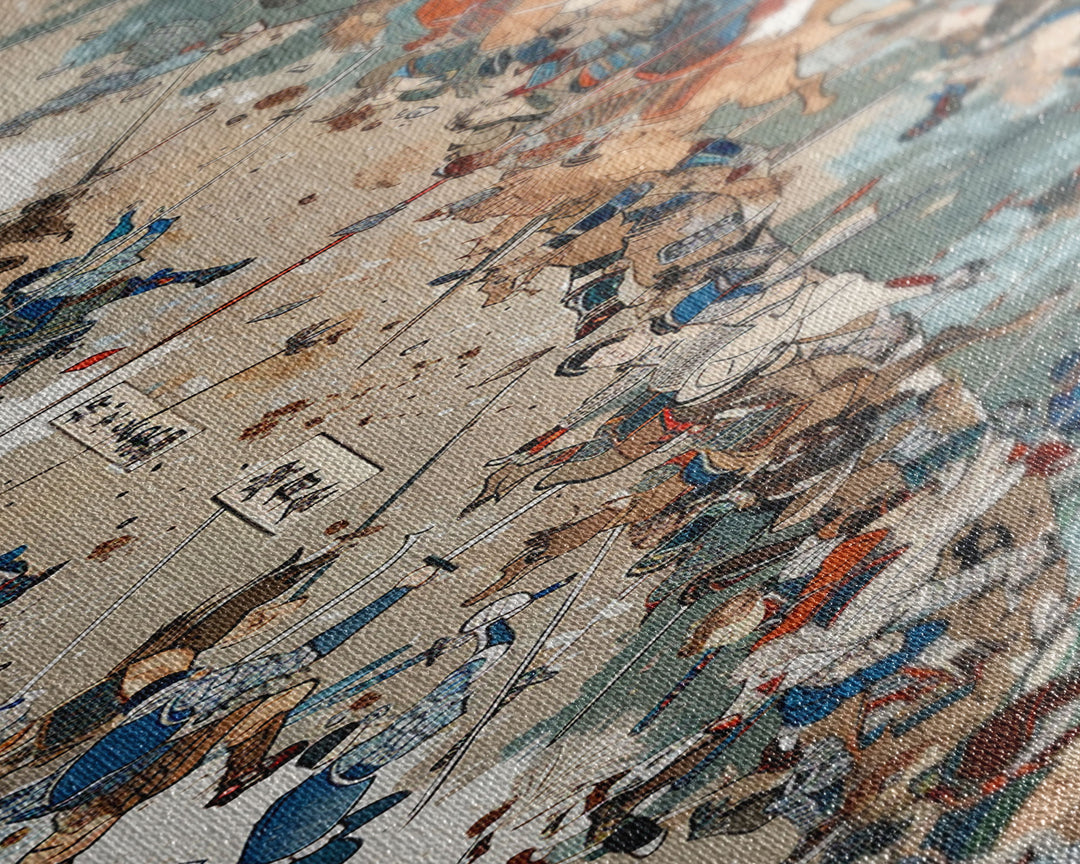 Battle Scene Featuring Warriors in Traditional Japanese Armor Ukiyo-e Art Framed Canvas Print Skinny Tall Art