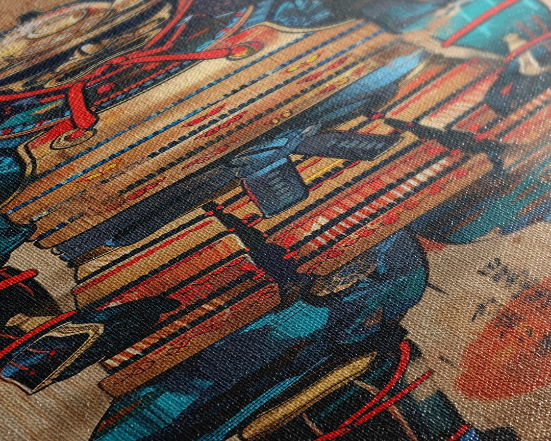 Skinny Art, Tall Art, Samurai Armor Wood Block Print Framed Canvas Print Japanese Style Art Ukiyo-e Art