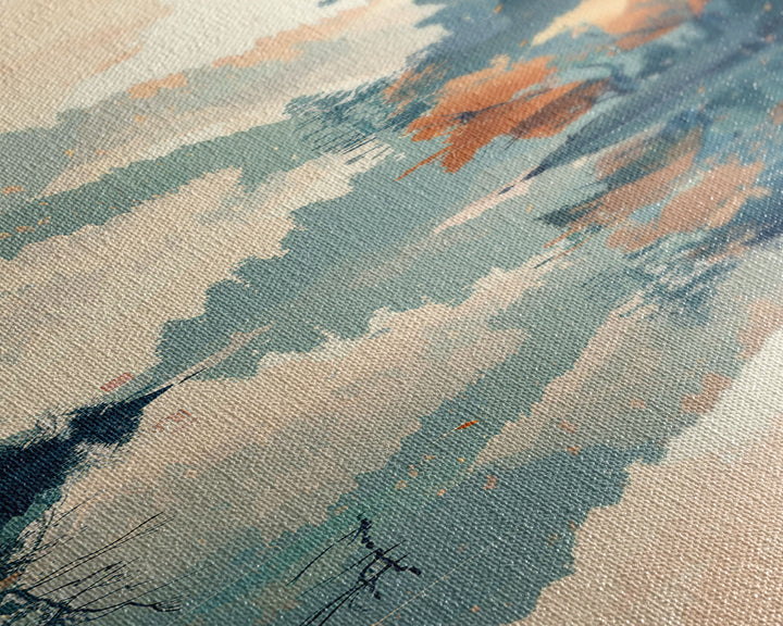 Ukiyo-e Art Depicting A Peaceful Lake Surrounded By Misty Mountains And Autumn Trees, Skinny Art, Tall Art, Framed Canvas Print, Japanese Style Art, Wood Block Print