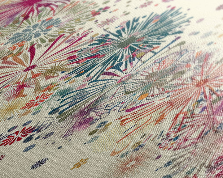 Skinny Art Tall Art Floral Burst Wood Block Print Japanese Style Art Vivid Explosions Of Colors Framed Canvas Print