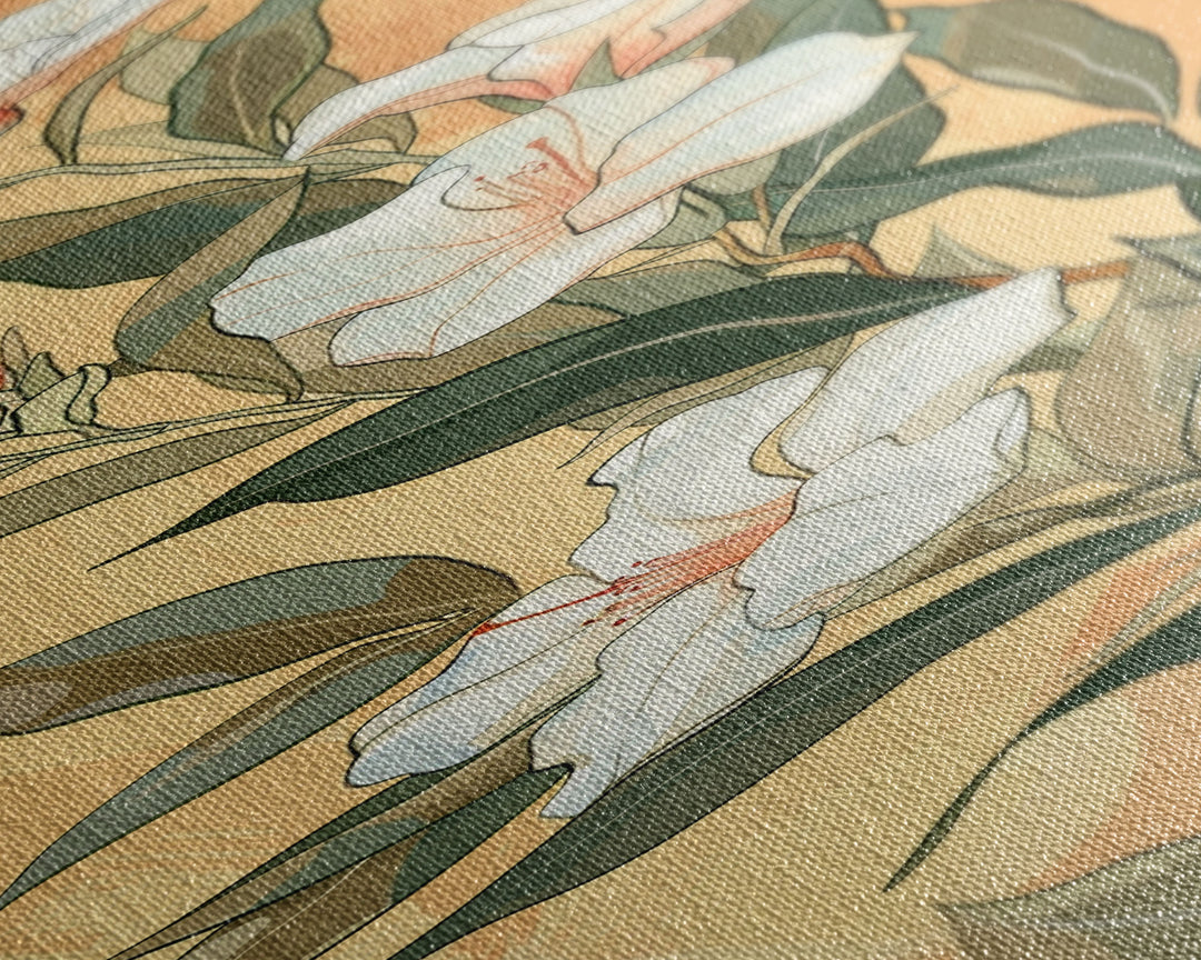 Skinny Art Tall Art Elegant White Flowers Wood Block Print Japanese Style Art Delicate Blooms On Soft Background Framed Canvas Print