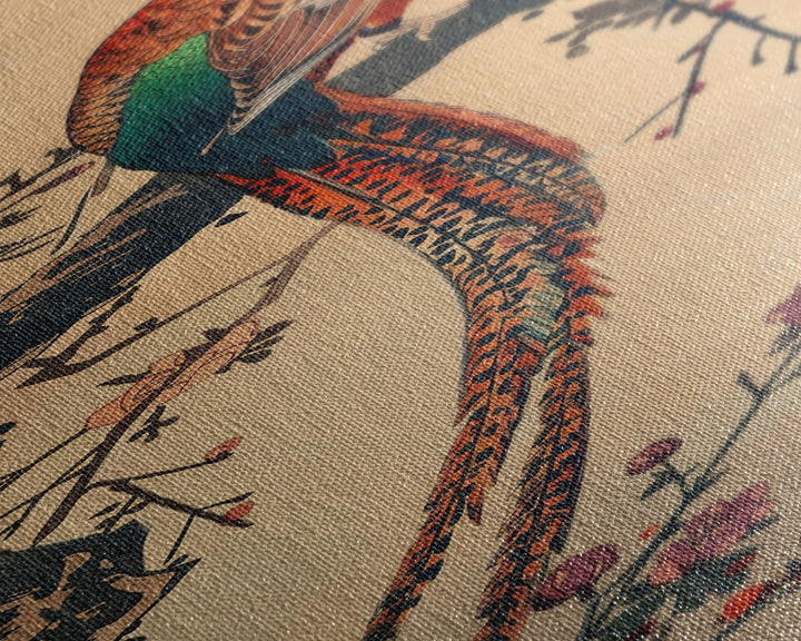 Vibrant Pheasant Perched On Flowering Branch For Traditional Japanese Art Wall Decor Framed Canvas Print